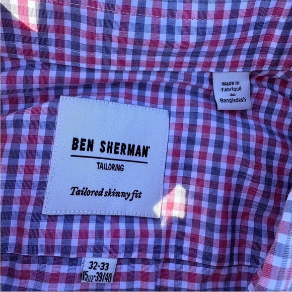 Ben Sherman Men's Red White and Grey Checkered Button-Down Shirt Size 32-33 - Picture 3 of 6
